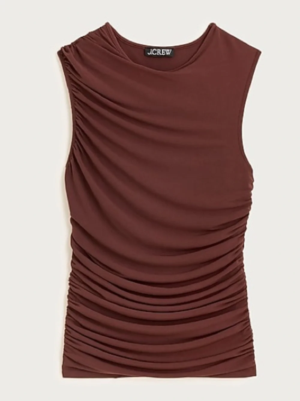 J.Crew Ruched Stretch Shell Top In Brown Matte Jersey NWT Size XS Bodycon Fall